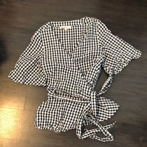 Loft Gingham Wrap Top- M
